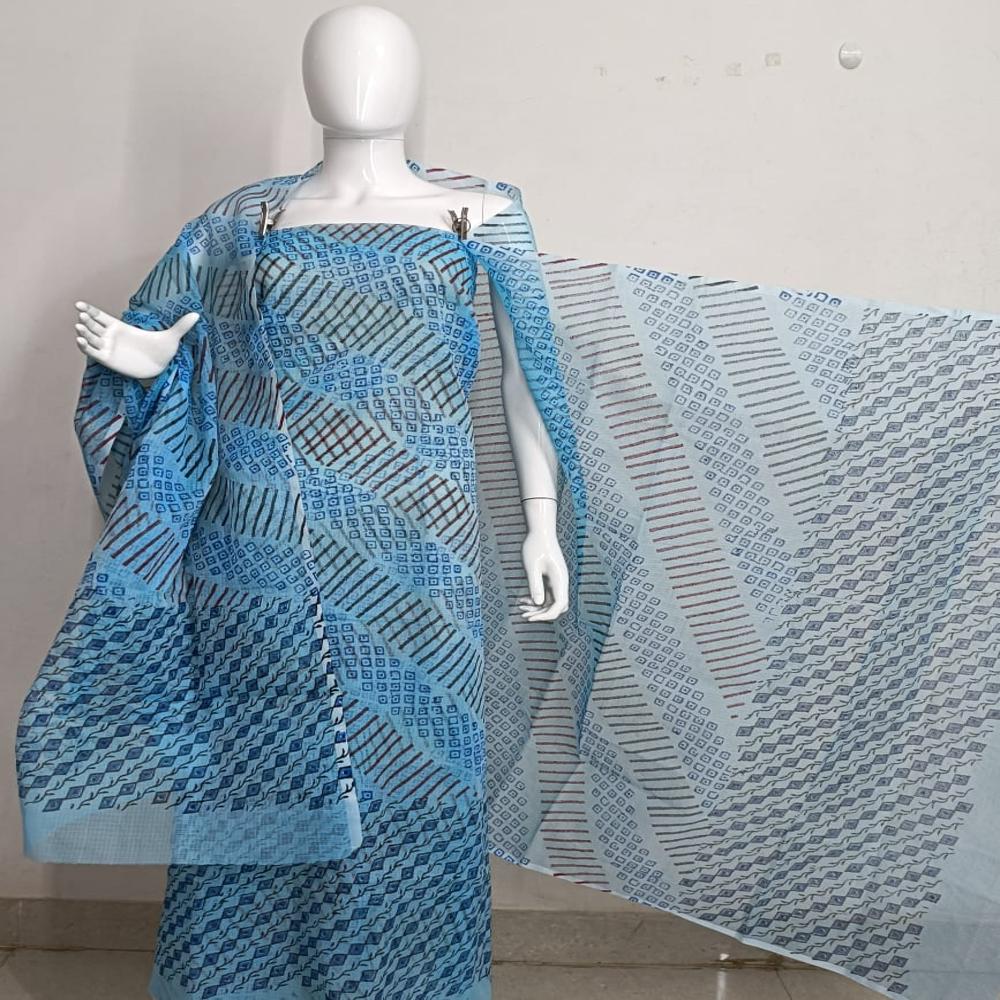 Kota Doria cotton block printed dress materials suites