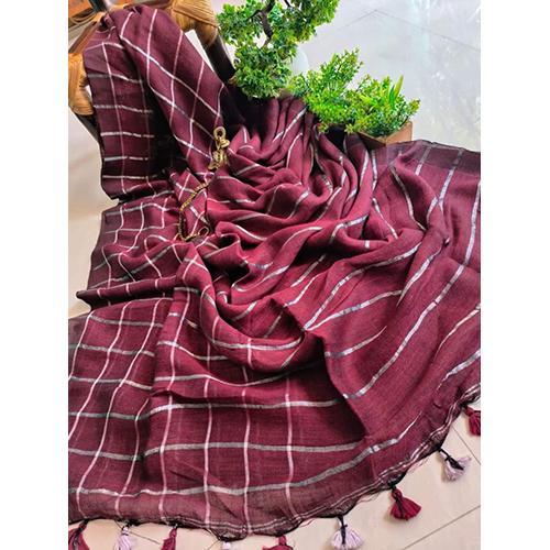 रंगीन लिनन चेक साड़ी