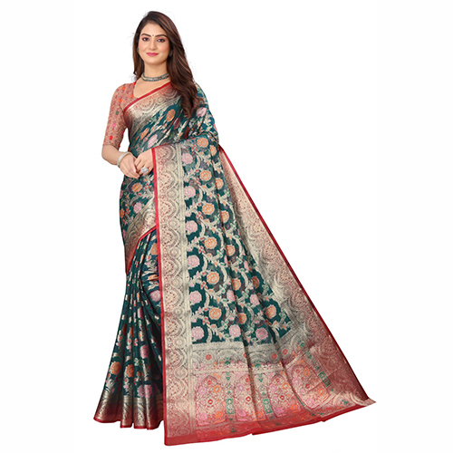 Organza Silk Minakari Weaving Multicolor Saree - Feature: Hand Wash