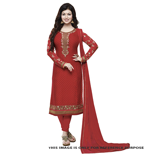 Tomato Red Pure Georgette Brasso Party Wear Suit - Feature: Washable