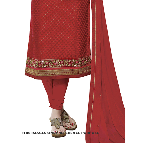 Tomato Red Pure Georgette Brasso Party Wear Suit - Feature: Washable