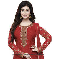 Tomato Red Pure Georgette Brasso Party Wear Suit