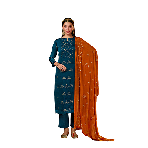 Navy Blue Color Pure Moss Crepe Suits