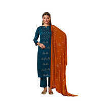 Navy Blue Color Pure Moss Crepe Suits - Feature: Washable