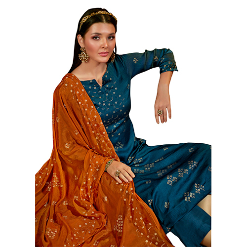 Navy Blue Color Pure Moss Crepe Suits