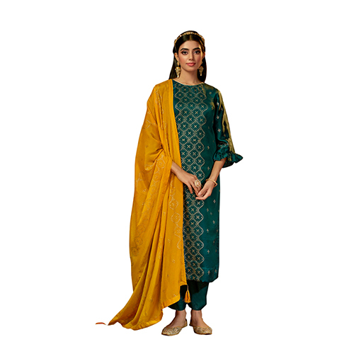 Dark Green Color Pure Moss Crepe Suits - Feature: Washable