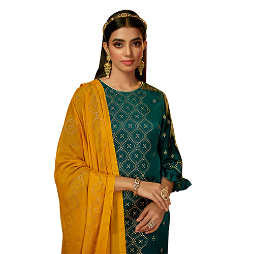 Dark Green Color Pure Moss Crepe Suits