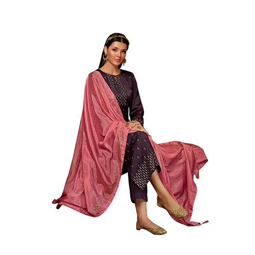 Purple Color Pure Moss Crepe Suits