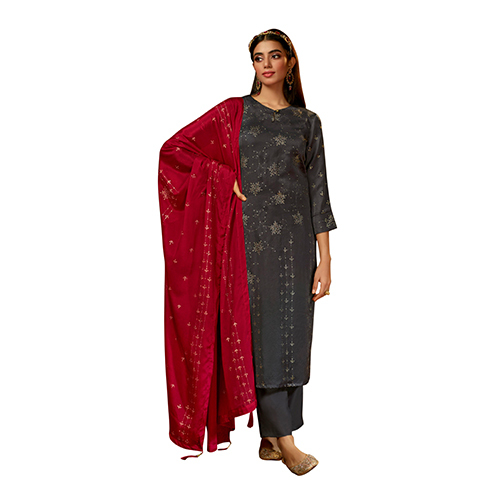Steel Grey Pure Moss Crepe Suits
