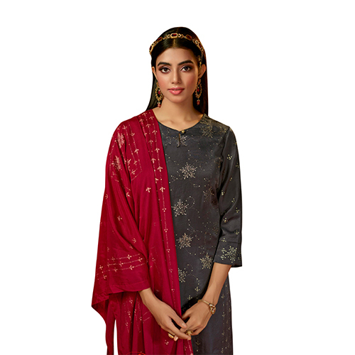 Steel Grey Pure Moss Crepe Suits - Feature: Washable