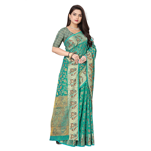 Rama Green Colour Jamawar Silk Saree