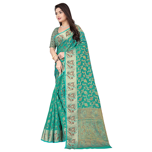 Rama Green Colour Jamawar Silk Saree