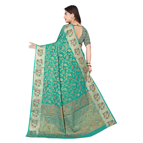 Rama Green Colour Jamawar Silk Saree
