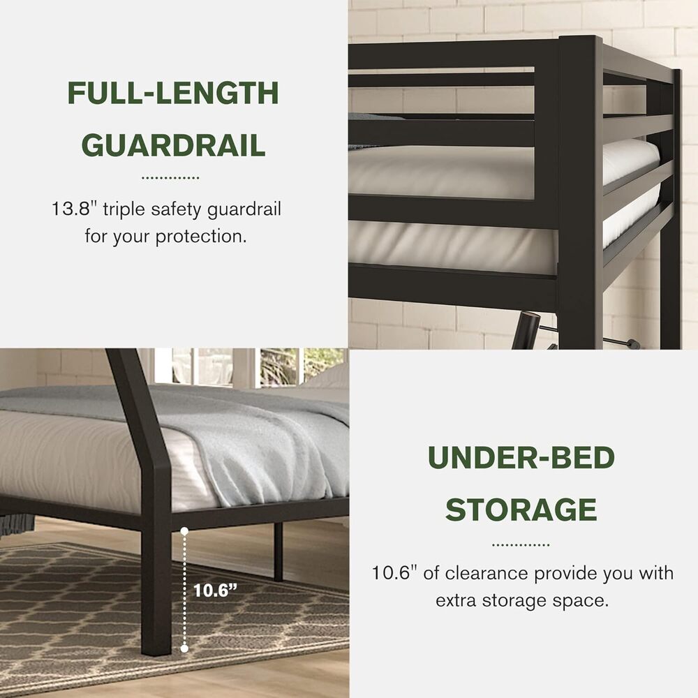 Twin Over Full Bunk Bed Frame With Ladder, Metal Bed Frame With Full-length Guardrail