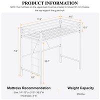 Loft Bed Twin Size with Ladder and Guardrail,Heavy Duty Metal Slats Support