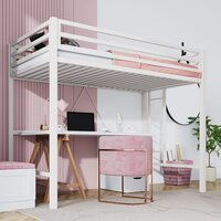 Loft Bed Twin Size with Ladder and Guardrail,Heavy Duty Metal Slats Support
