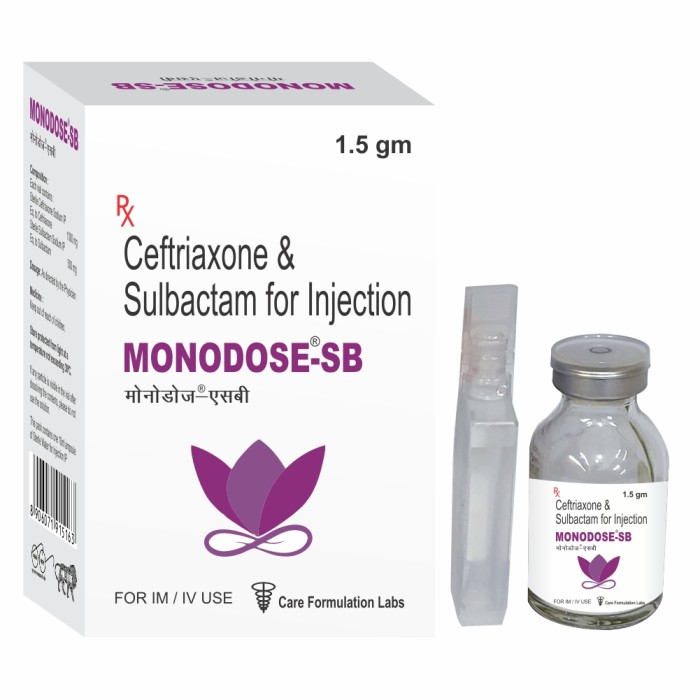 Ceftrixone Sodium IP 1000 MG. Sulbactum Sodium USP 500 mg injection