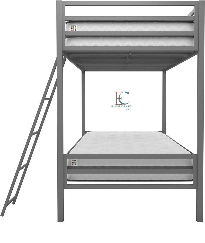 Metal Bunk Bed Heavy Duty Bunk Beds Frame with Side Ladders Convertible Bunkbed