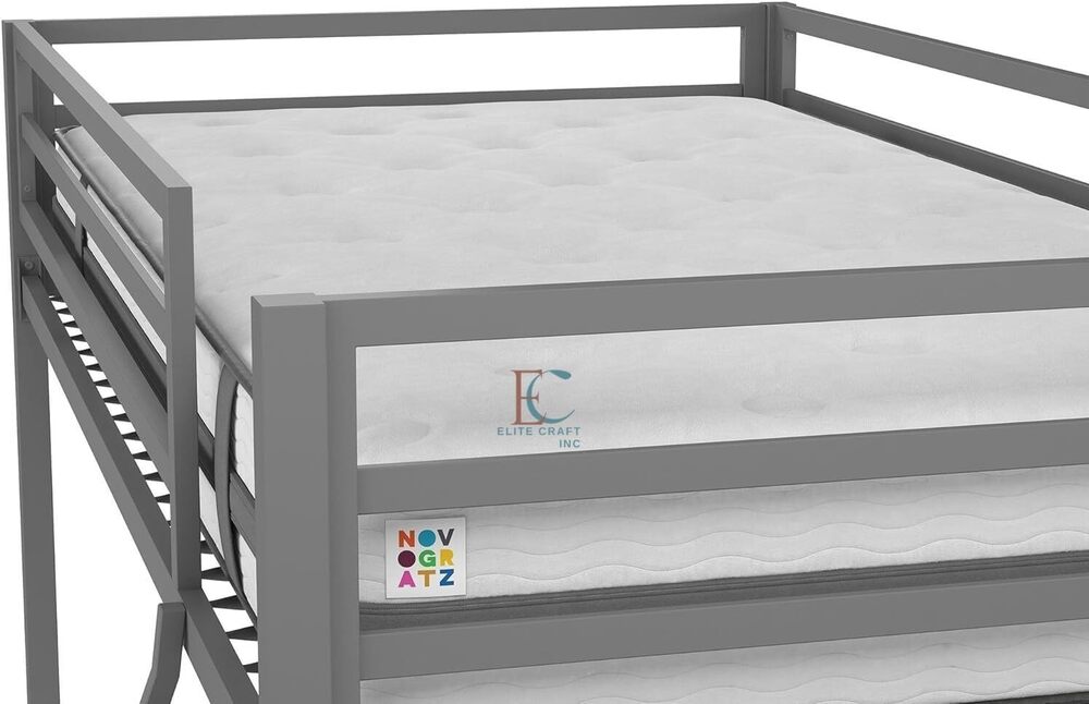 Metal Bunk Bed Heavy Duty Bunk Beds Frame with Side Ladders Convertible Bunkbed