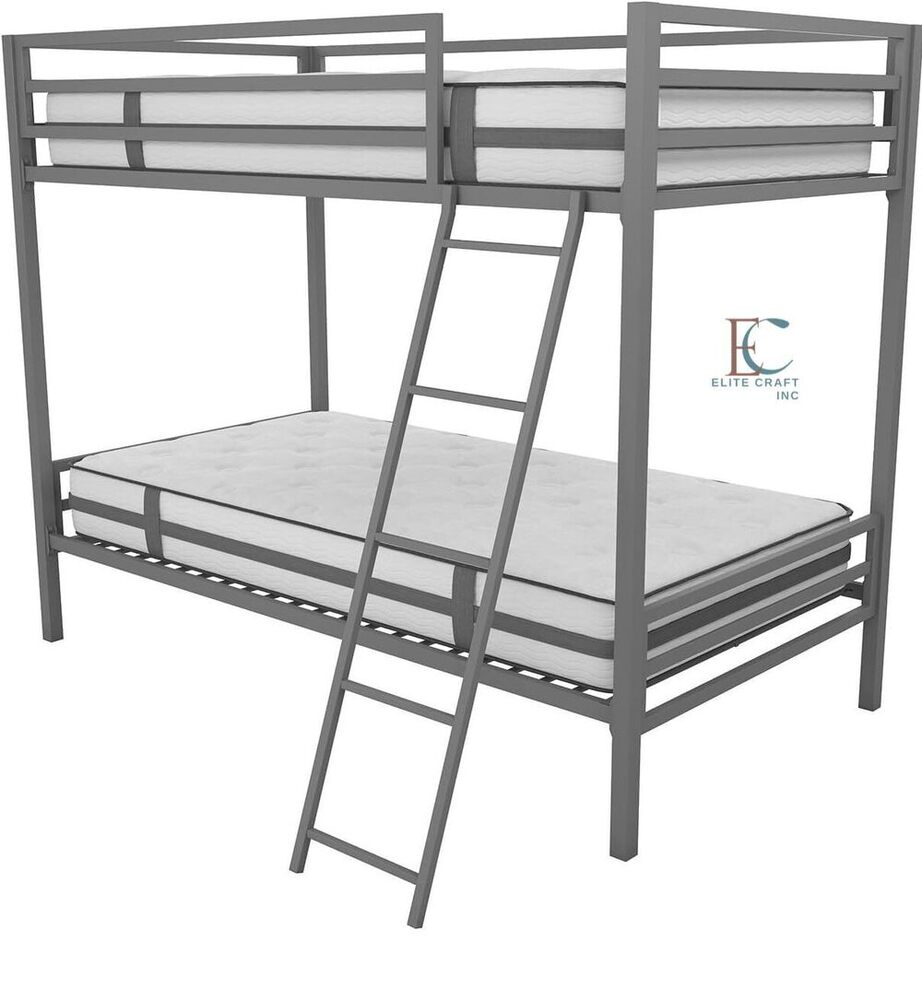 Metal Bunk Bed Heavy Duty Bunk Beds Frame with Side Ladders Convertible Bunkbed