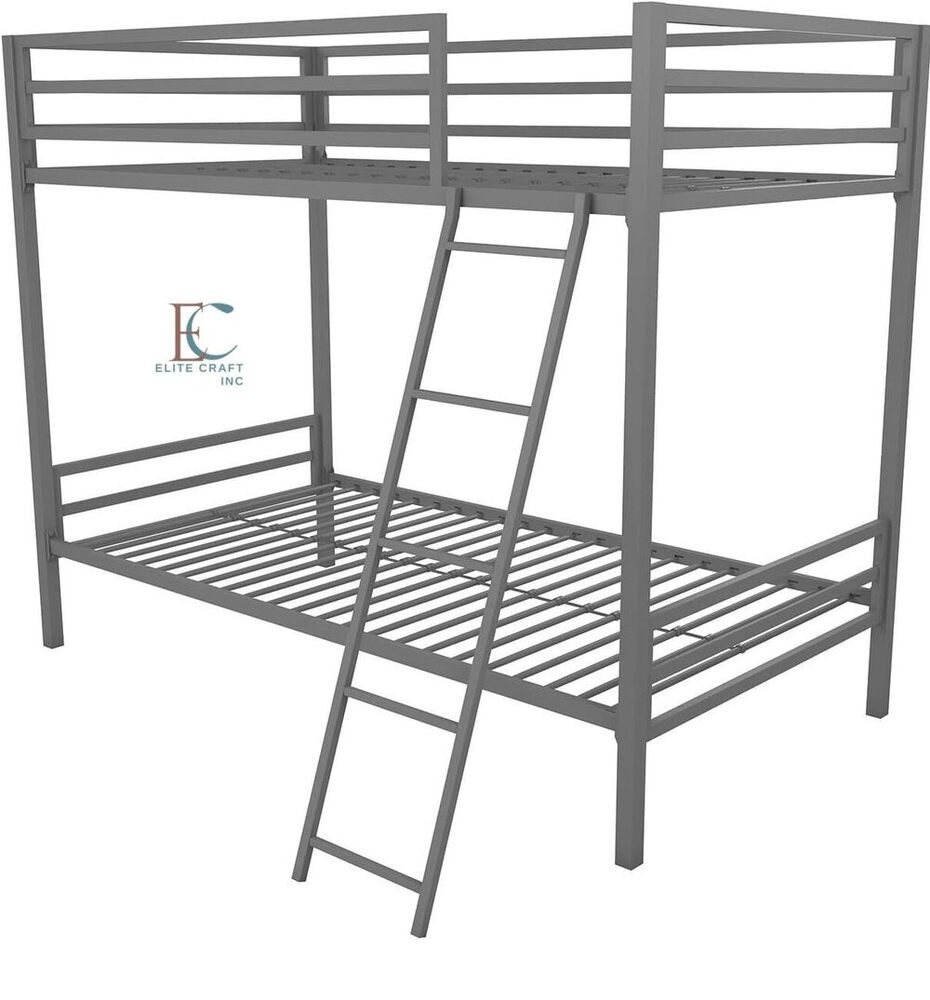 Metal Bunk Bed Heavy Duty Bunk Beds Frame with Side Ladders Convertible Bunkbed