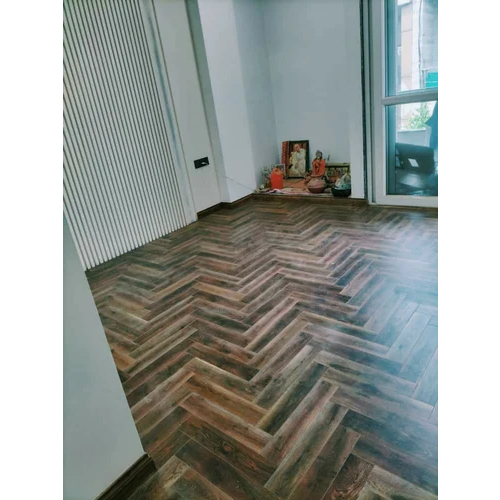 Herringbone Laminate Wooden Flooring - 6-10mm Thickness, Brown Color | Easy to Install, Waterproof, Polished Surface Design