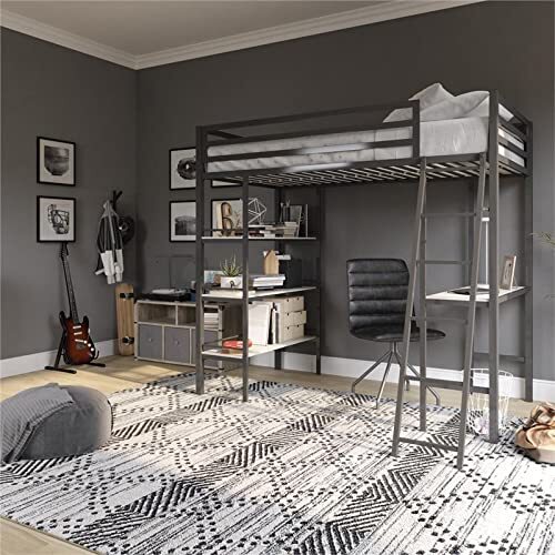 Furniture Lipton Single Metal Bunk Cot Bed with Shelves