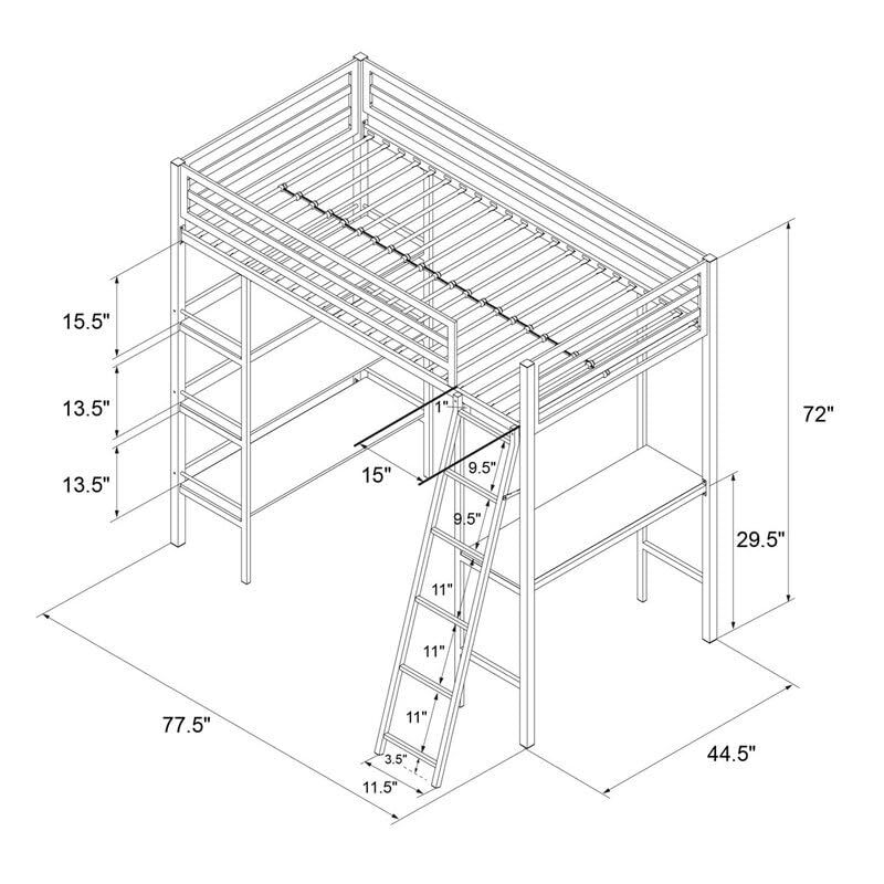 Furniture Lipton Single Metal Bunk Cot Bed with Shelves