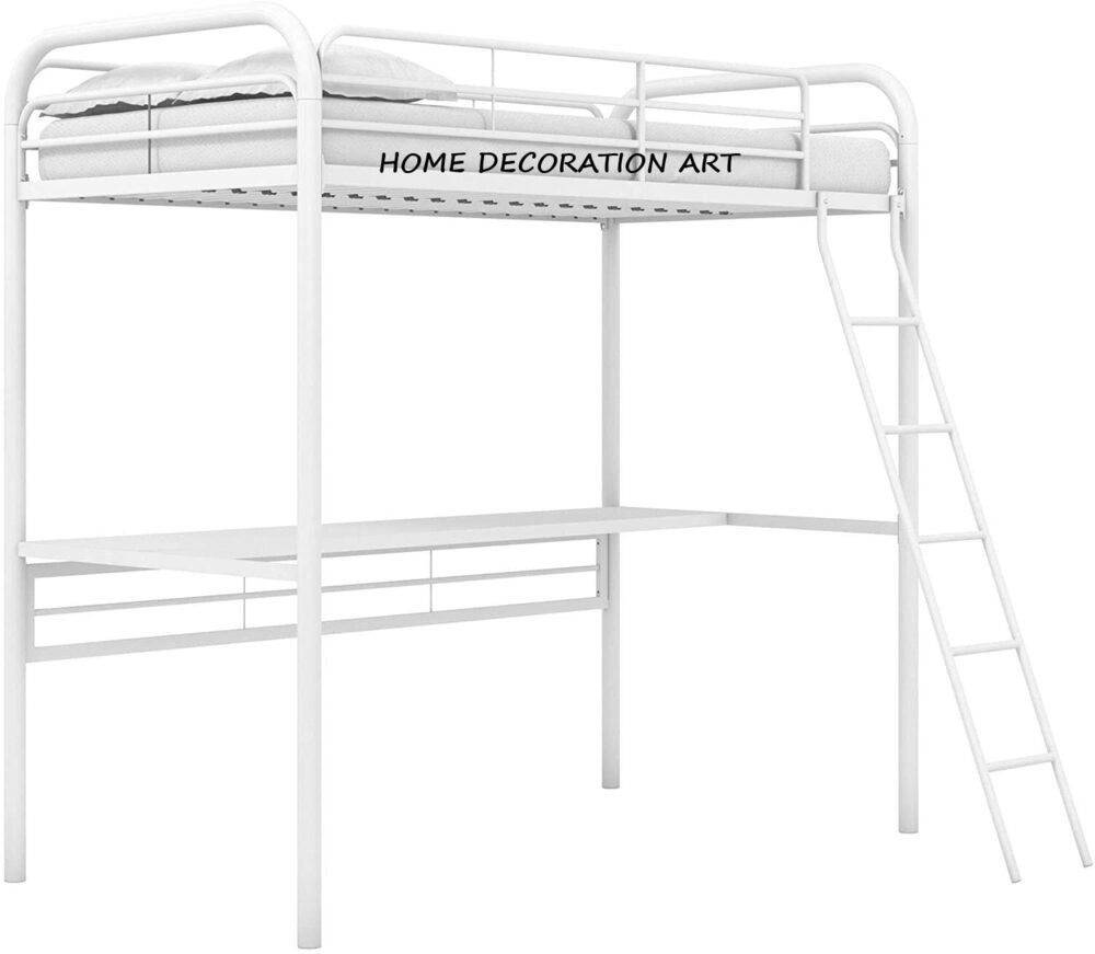 Twin Size Frame, Metal/White Desk Loft, Bed Powder Coated Paint