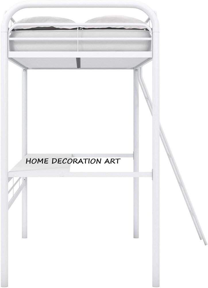 Twin Size Frame, Metal/White Desk Loft, Bed Powder Coated Paint