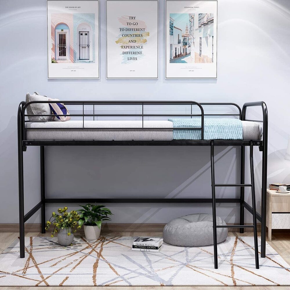 Loft Bed, Single Bunk Bed with Sturdy Steel Frame