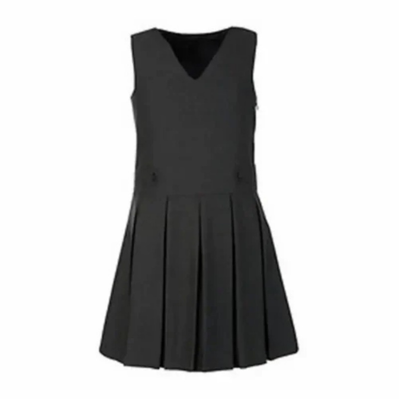 Girls School Dress - Poly Cotton Material, All Sizes | Plain Black Design, Washable & Shrink-Resistant, Ideal for Active Lifestyle