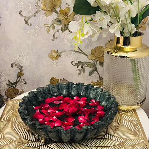 Marble Ruffle Bowl - Color: Green