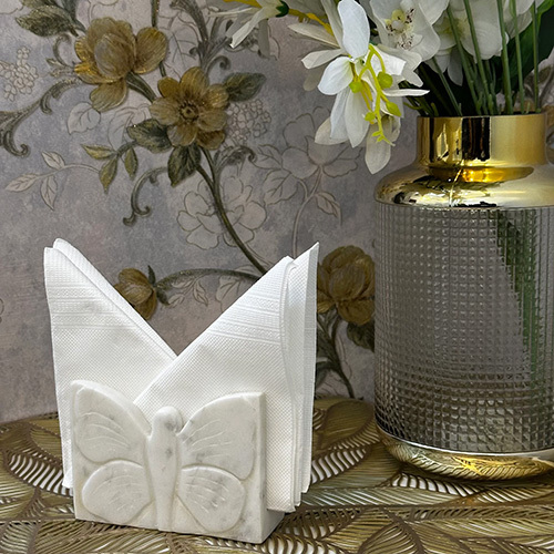 Marble Butterfly Tissue Paper Holder - Color: White