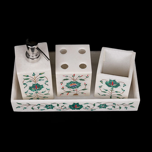 Marble Agra Inlay Bathroom Set - Color: As Per Requirement