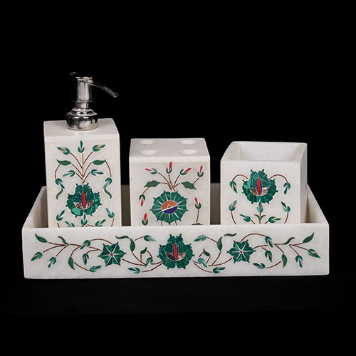Marble Agra Inlay Bathroom Set - Color: As Per Requirement