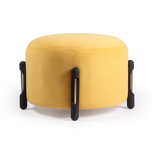 Yellow Upholstry Cushioned Pouffee Seating