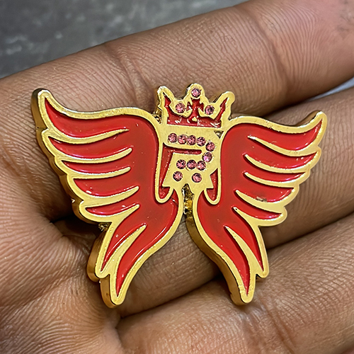 Gold Die Cast Brooch - Color: Red