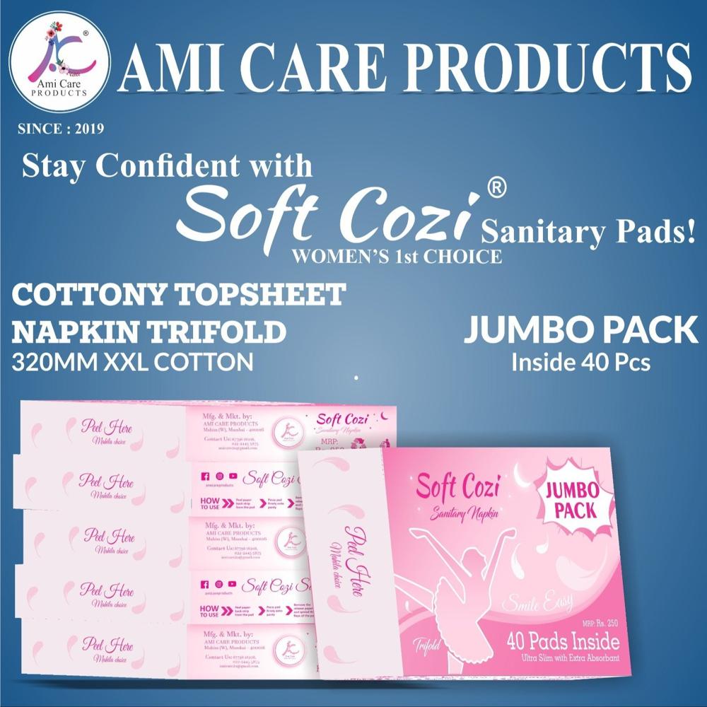 Cottony Topsheet Napkin Trifold 40pcs - Cotton Material, Standard Size | Soft Feel, Medium To High Absorbency, Leak-proof Barriers, Breathable Backsheet