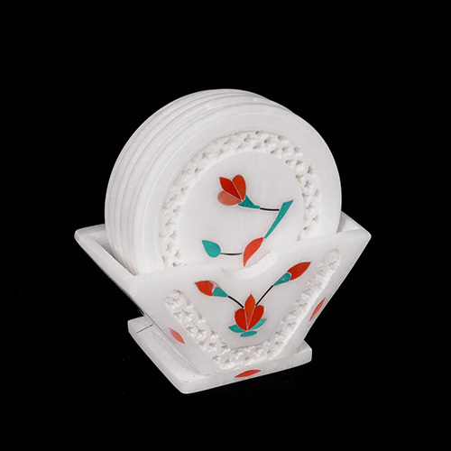 Marble Net Inlay Flower Coaster - Material: Stone