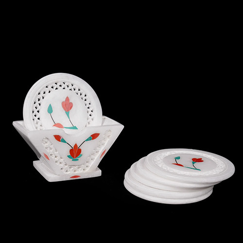 Marble Net Inlay Flower Coaster - Material: Stone