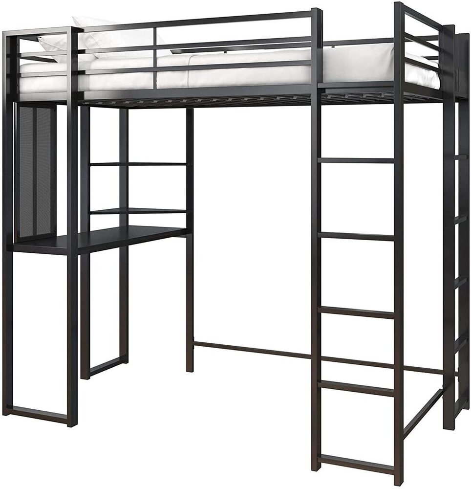 Metal Frame with Desk and Ladder, Full, Black 1 Loft Bed