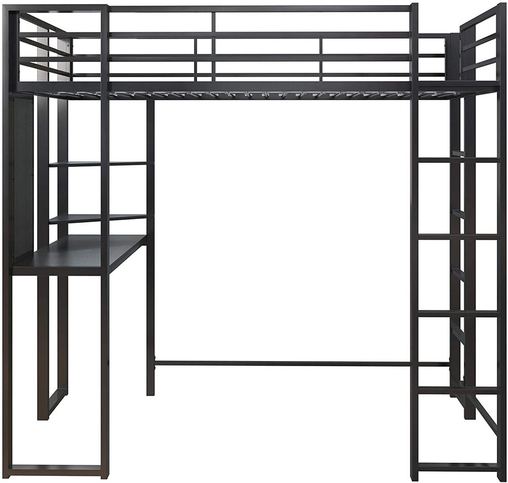 Metal Frame with Desk and Ladder, Full, Black 1 Loft Bed