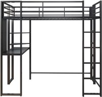 Metal Frame with Desk and Ladder, Full, Black 1 Loft Bed