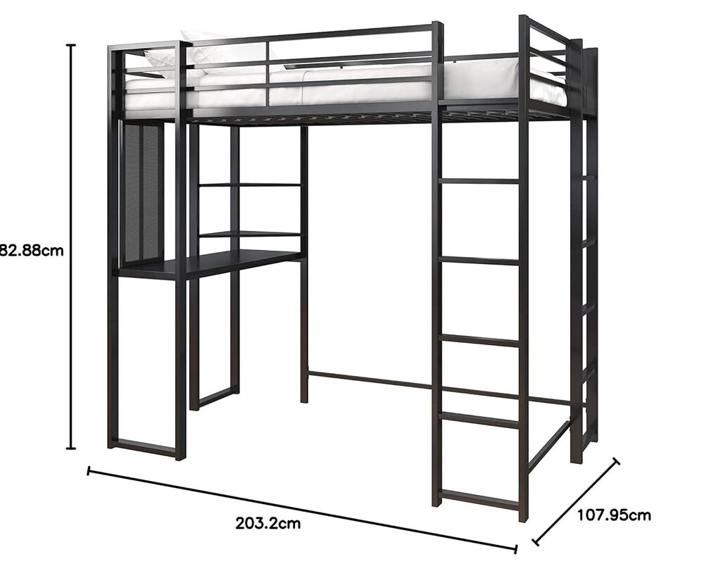 Metal Frame with Desk and Ladder, Full, Black 1 Loft Bed