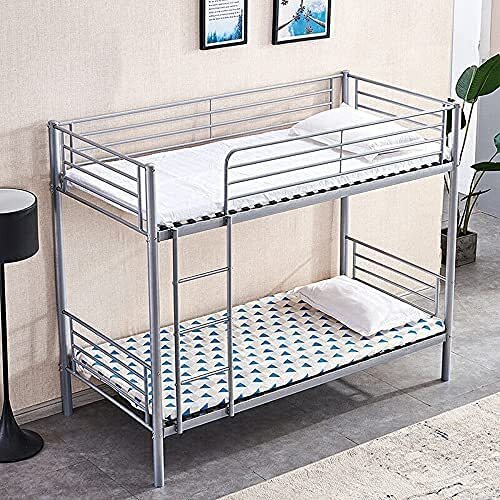 Metal Bunk Bed Frame with Ladder Safety Guardrail Guest Room Bedroom