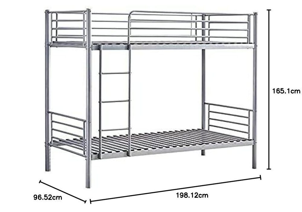 Metal Bunk Bed Frame with Ladder Safety Guardrail Guest Room Bedroom
