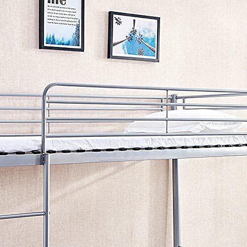 Metal Bunk Bed Frame with Ladder Safety Guardrail Guest Room Bedroom