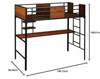 Twin Size Bunk Bed with Work Station (Wood + Metal - Light Walnut and Black)