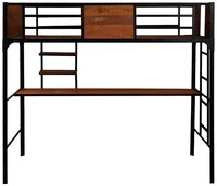 Twin Size Bunk Bed with Work Station (Wood + Metal - Light Walnut and Black)